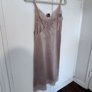 Vintage Beige Dress with Lace Detail